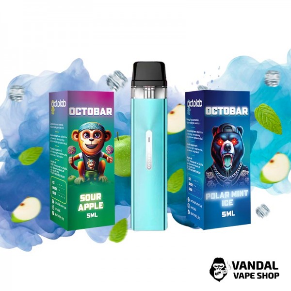Набор M: подсистема Vaporesso XROS Mini в голубом цвете + 2 набора для самозамеса OctoBar 10 мл 50 мг: со вкусом мяты с холодком + со вкусом кислого яблока