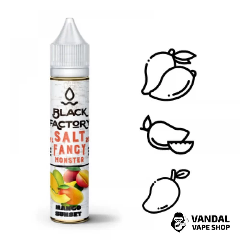 ЖИДКОСТЬ FANCY MONSTER (BLACK FACTORY) SALT - Mango Sunset 30 МЛ 50 мг НА СОЛЕВОМ НИКОТИНЕ СО ВКУСОМ манго