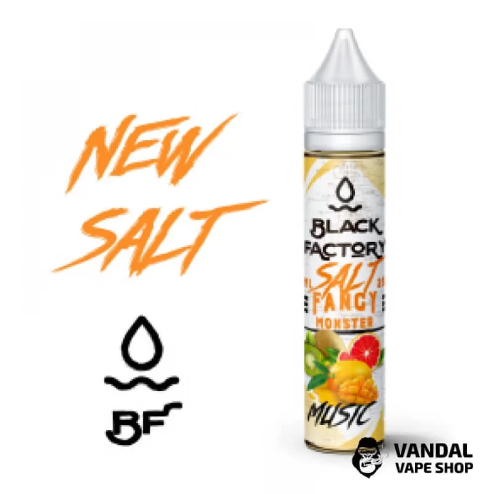 ЖИДКОСТЬ FANCY MONSTER (BLACK FACTORY) SALT - Music 30 МЛ 50 мг НА СОЛЕВОМ НИКОТИНЕ СО манго, грейпфрут и киви ЖИДКОСТЬ FANCY MONSTER (BLACK FACTORY) SALT - Music 30 МЛ 50 мг НА СОЛЕВОМ НИКОТИНЕ СО манго, грейпфрут и киви