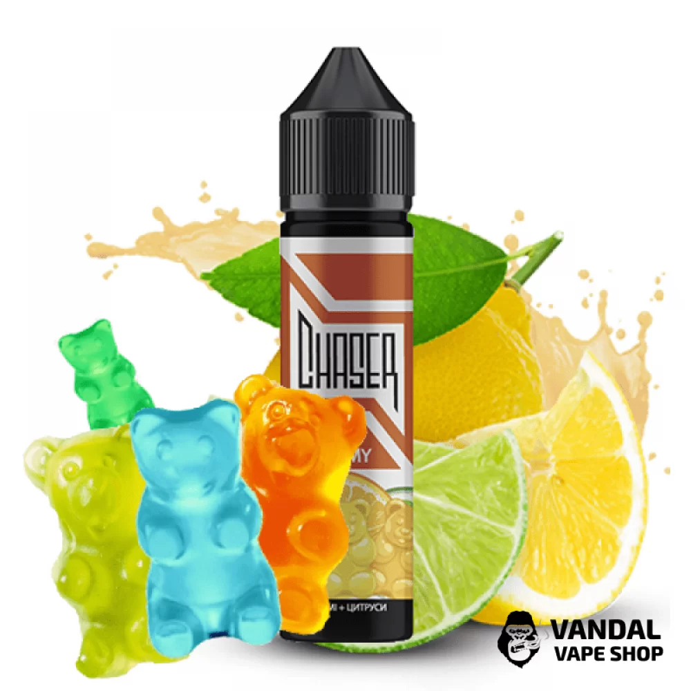 Рідина Chaser Black Citrus Gummy 60 мл, 6 мг, на органічному нікотині, зі смаком цитрусових желейних ведмедиків Рідина Chaser Black Citrus Gummy 60 мл, 6 мг, на органічному нікотині, зі смаком цитрусових желейних ведмедиків