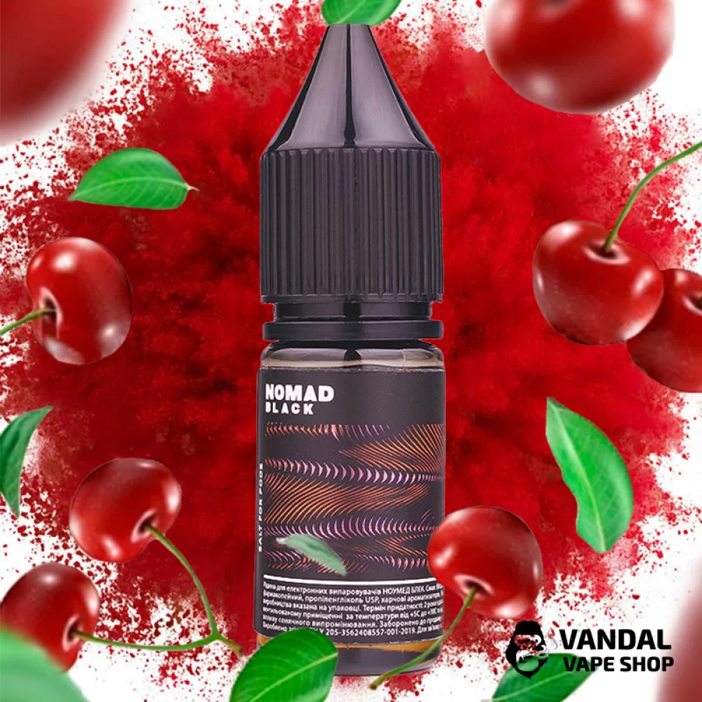 РІДИНА Nomad Black Salt - 10 мл,50 мг НА СОЛЬОВОМУ НІКОТИНІ зі смаком вишні РІДИНА Nomad Black Salt - 10 мл,50 мг НА СОЛЬОВОМУ НІКОТИНІ зі смаком вишні