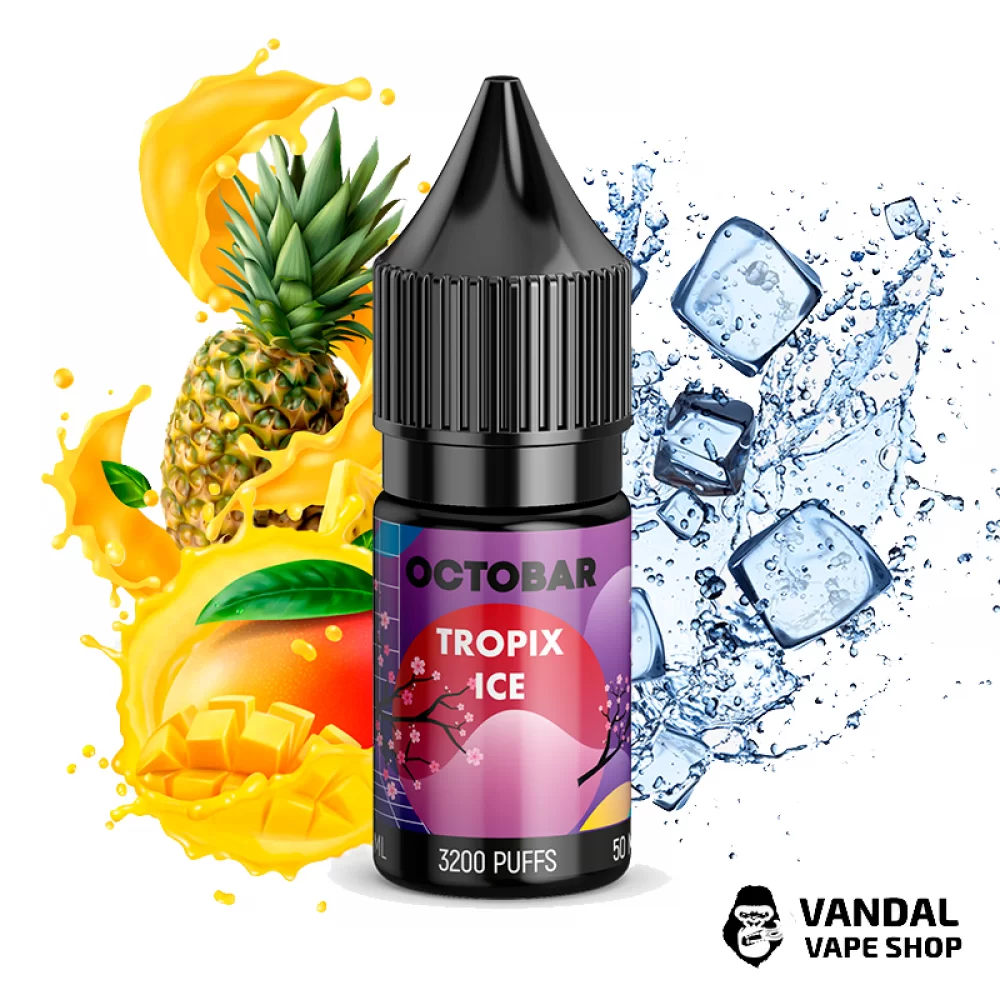 Рідина Octobar - 10 мл НА СОЛьоВОМу НіКОТИНі 50 мг зі смаком манго та ананасу з холодком Рідина Octobar - 10 мл НА СОЛьоВОМу НіКОТИНі 50 мг зі смаком манго та ананасу з холодком