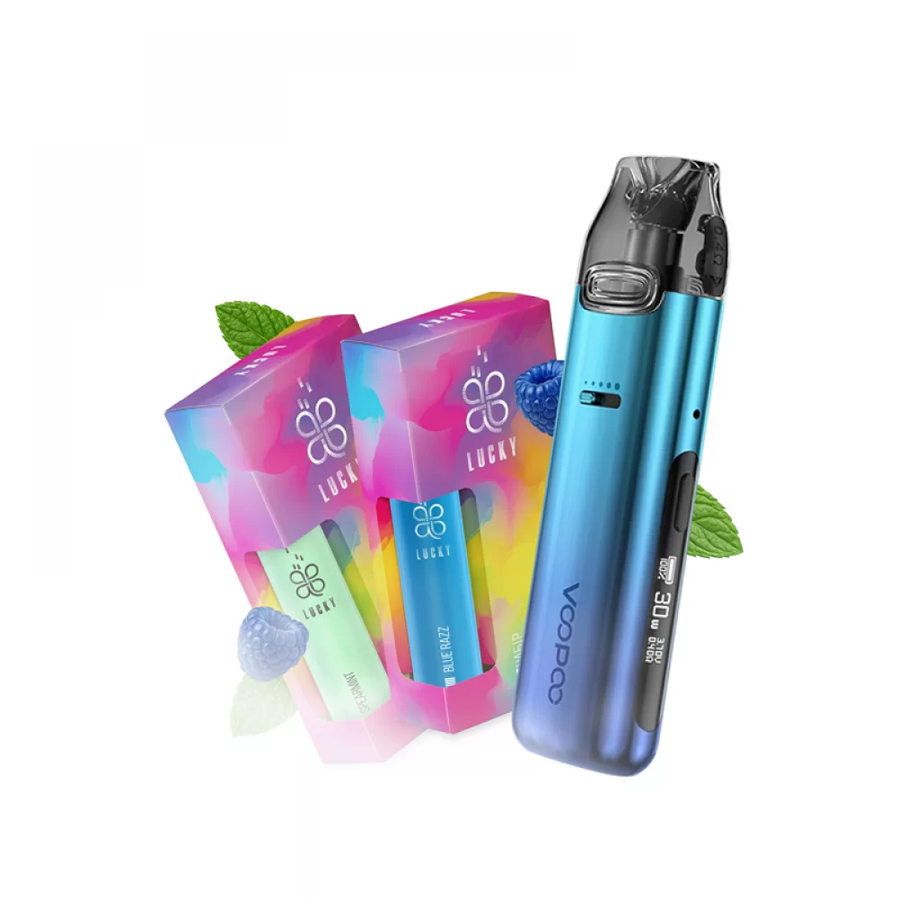 Набор L 2.0: Voopoo VMATE Pro Power Edition Dawn Blue + Lucky 30 мл Blue Razz 65 мг + Lucky 30 мл Spearmint 65 мг + Стикерпак Набор L 2.0: Voopoo VMATE Pro Power Edition Dawn Blue + Lucky 30 мл Blue Razz 65 мг + Lucky 30 мл Spearmint 65 мг + Стикерпак