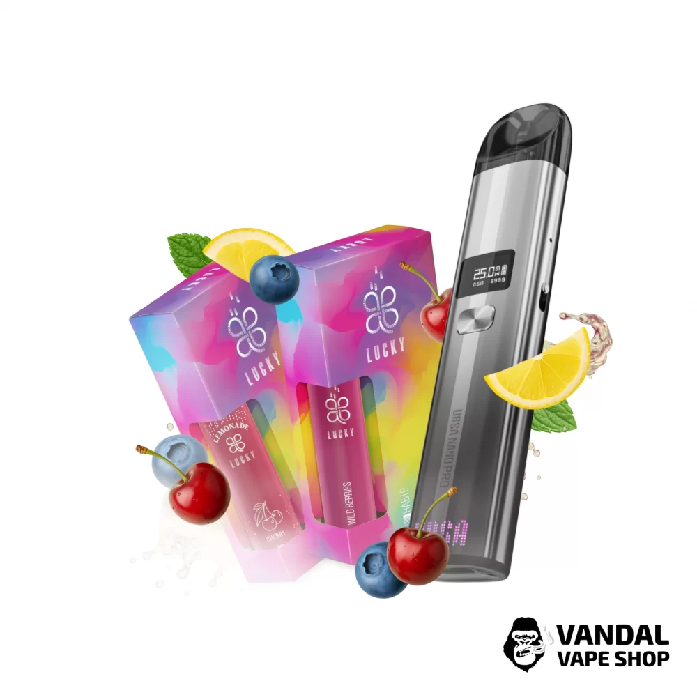 Набір L 2.0: подсистема Ursa Nano Pro у сірому кольорі + 2 набори для самозамісу Lucky 30 мл 50 мг зі смаком вишневого лимонаду / ягід