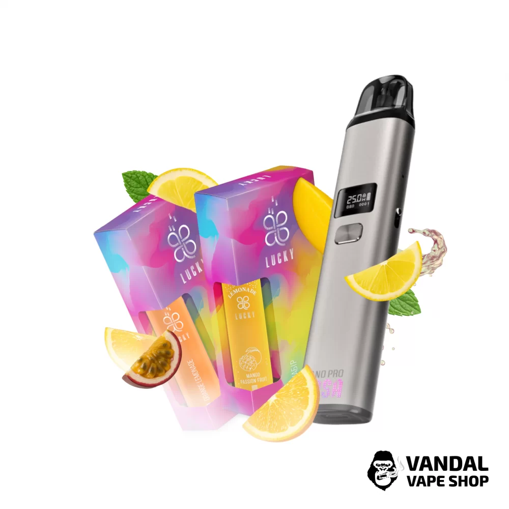 Набор L 2.0: подсистема Ursa Nano Pro в металлически сером цвете + 2 набора для самозамеса Lucky 30 мл 50 мг со вкусом апельсиновый лимонад / лимонад из маракуи, манго Набор L 2.0: подсистема Ursa Nano Pro в металлически сером цвете + 2 набора для самозамеса Lucky 30 мл 50 мг со вкусом апельсиновый лимонад / лимонад из маракуи, манго