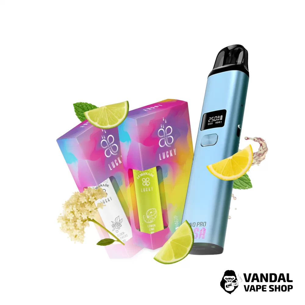 Набір L 2.0: подсистема Ursa Nano Pro у яскраво-блакитному кольорі + 2 набори для самозамісу Lucky 30 мл 65 мг зі смаком лимонаду з лимоном та лаймом /квітів бузини Набір L 2.0: подсистема Ursa Nano Pro у яскраво-блакитному кольорі + 2 набори для самозамісу Lucky 30 мл 65 мг зі смаком лимонаду з лимоном та лаймом /квітів бузини