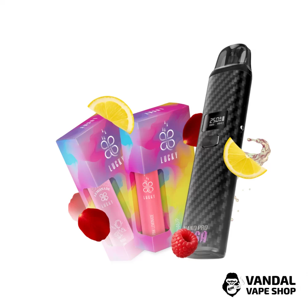 Набір L 2.0: подсистема Ursa Nano Pro у карбоново чорному кольорі + 2 набори для самозамісу Lucky 30 мл 65 мг зі смаком рожевого лимнаду /лимонаду з трояндою Набір L 2.0: подсистема Ursa Nano Pro у карбоново чорному кольорі + 2 набори для самозамісу Lucky 30 мл 65 мг зі смаком рожевого лимнаду /лимонаду з трояндою
