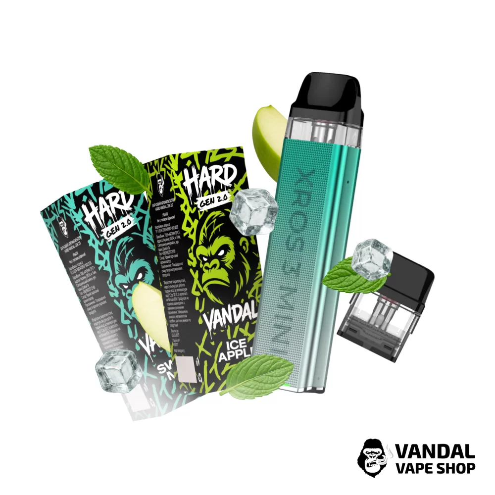Набор M 2.0: подсистема Vaporesso XROS 3 Mini в градиентном зеленом цвете + картридж 1.0 Ом + 2 набора для самозамеса HARD VANDAL 2.0 10 мл 50 мг: со вкусом сладкой мяты/со вкусом яблока с холодком