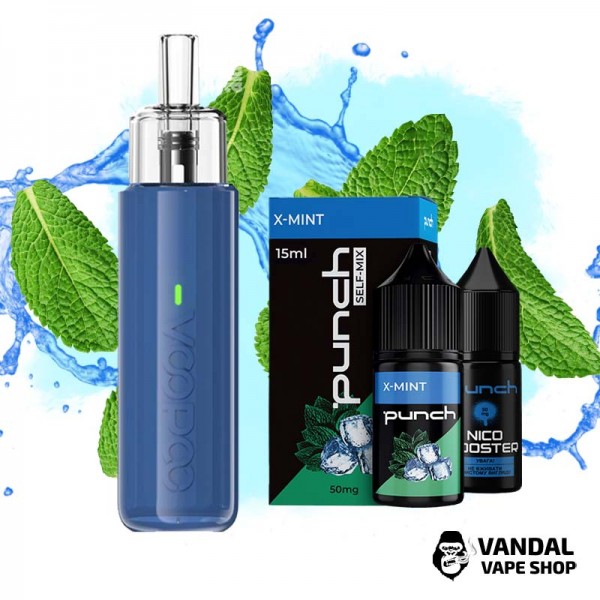 Набор S: подсистема VooPoo Doric Q в синем цвете + набор для самозамеса Punch 15 мл 50 мг со вкусом мяты