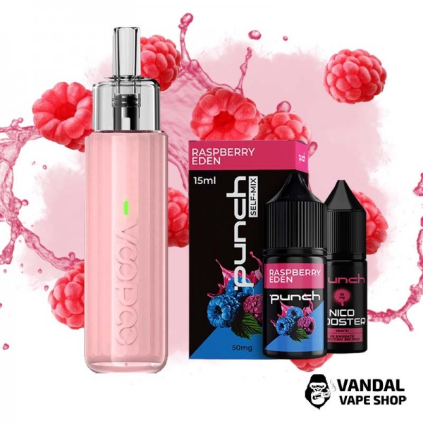 Набор S: подсистема VooPoo Doric Q в розовом цвете + набор для самозамеса Punch 15 мл 50 мг со вкусом розовой и голубой малины и ежевики