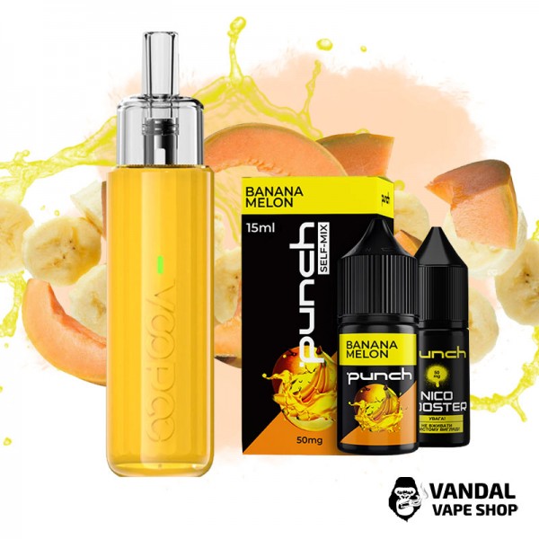 Набор S: подсистема VooPoo Doric Q в желтом цвете + набор для самозамеса Punch 15 мл 50 мг со вкусом дыни и банана
