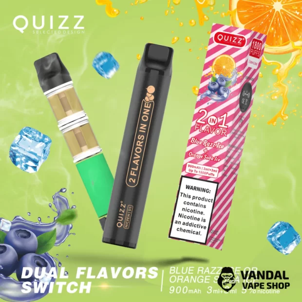 Одноразовая Pod система Quizz NICPEN 1800 2 в 1 Blue Razz Ice - Orange Soda Ice 50 мг 900 мАч со вкусом апельсина и черники