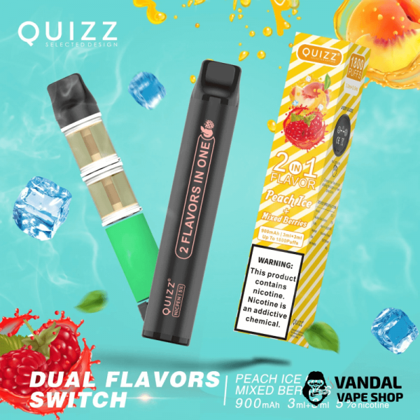 Одноразовая Pod система Quizz NICPEN 1800 2 в 1 Peach Ice - Mixed Berries 50 мг 900 мАч со вкусом персика и ягод