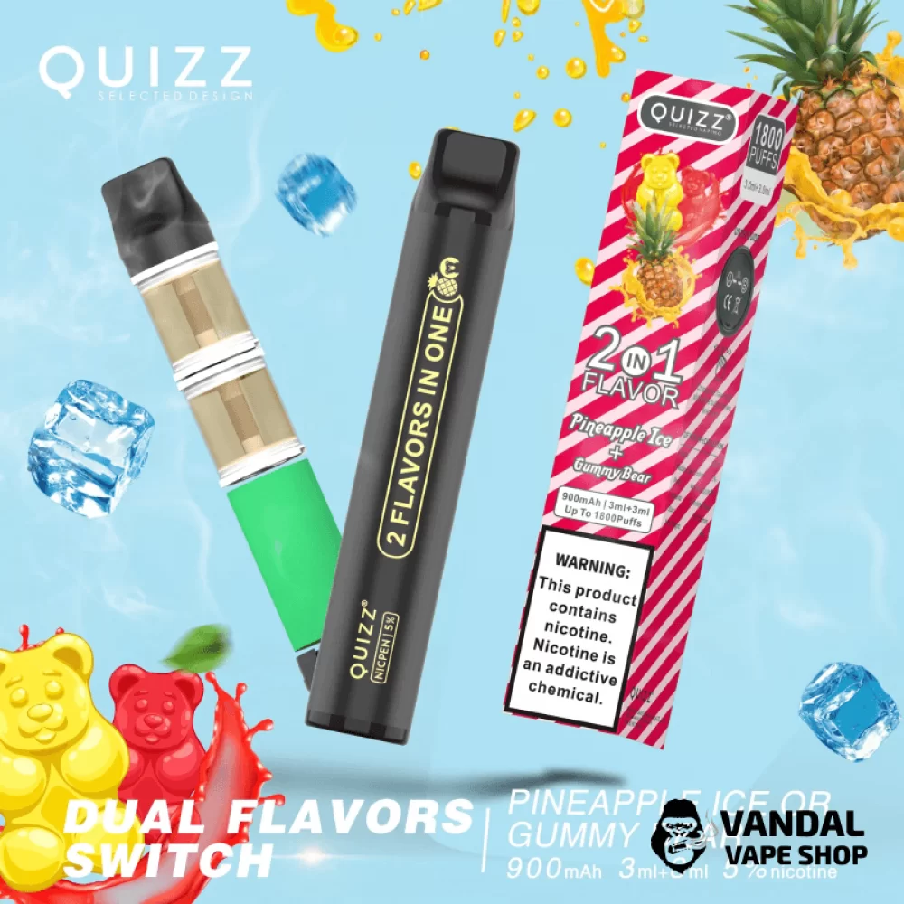 Одноразова Pod-система Quizz NICPEN 1800 2 в 1 50 мг 900 мАг зі смаком ананасу з холодком + желейних ведмежат