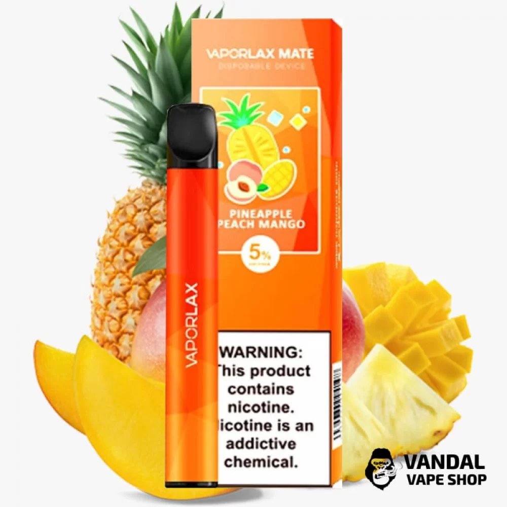 Одноразова POD-система VAPORLAX на 800 затяжок зі смаком ананаса, персика і манго Одноразова POD-система VAPORLAX на 800 затяжок зі смаком ананаса, персика і манго