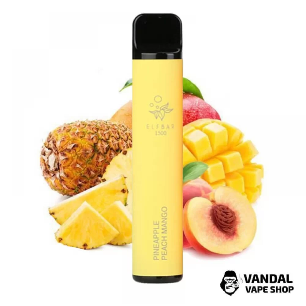 Одноразовый Pod Elf Bar 1500 Disposable Device 850mAh 5% на 1500 затяжек со вкусом ананаса с персиком и манго Одноразовый Pod Elf Bar 1500 Disposable Device 850mAh 5% на 1500 затяжек со вкусом ананаса с персиком и манго