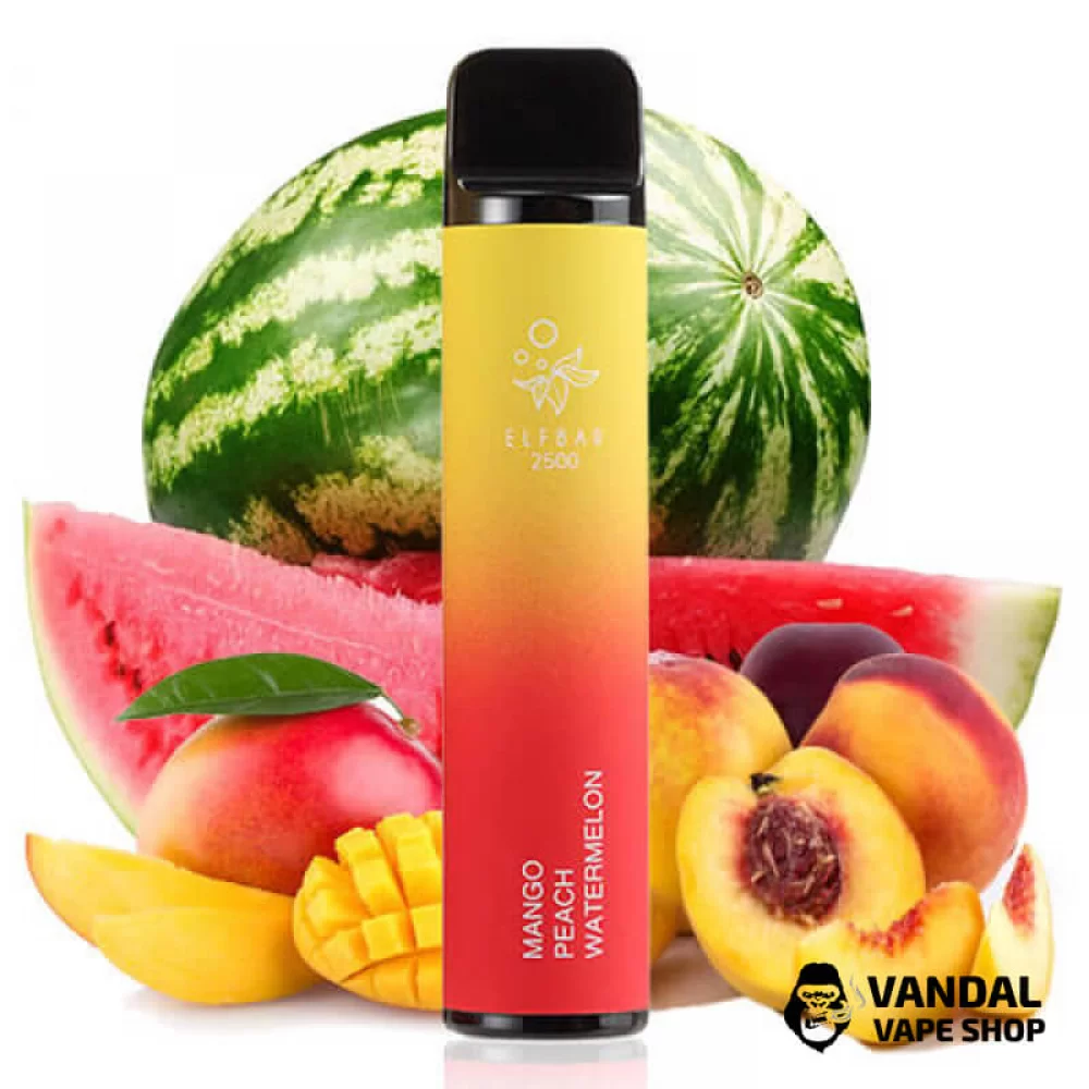 Одноразовий Pod Elf Bar 1400mAh 5% на 2500 затяжок зі смаком манго, персика та кавуна Одноразовий Pod Elf Bar 1400mAh 5% на 2500 затяжок зі смаком манго, персика та кавуна