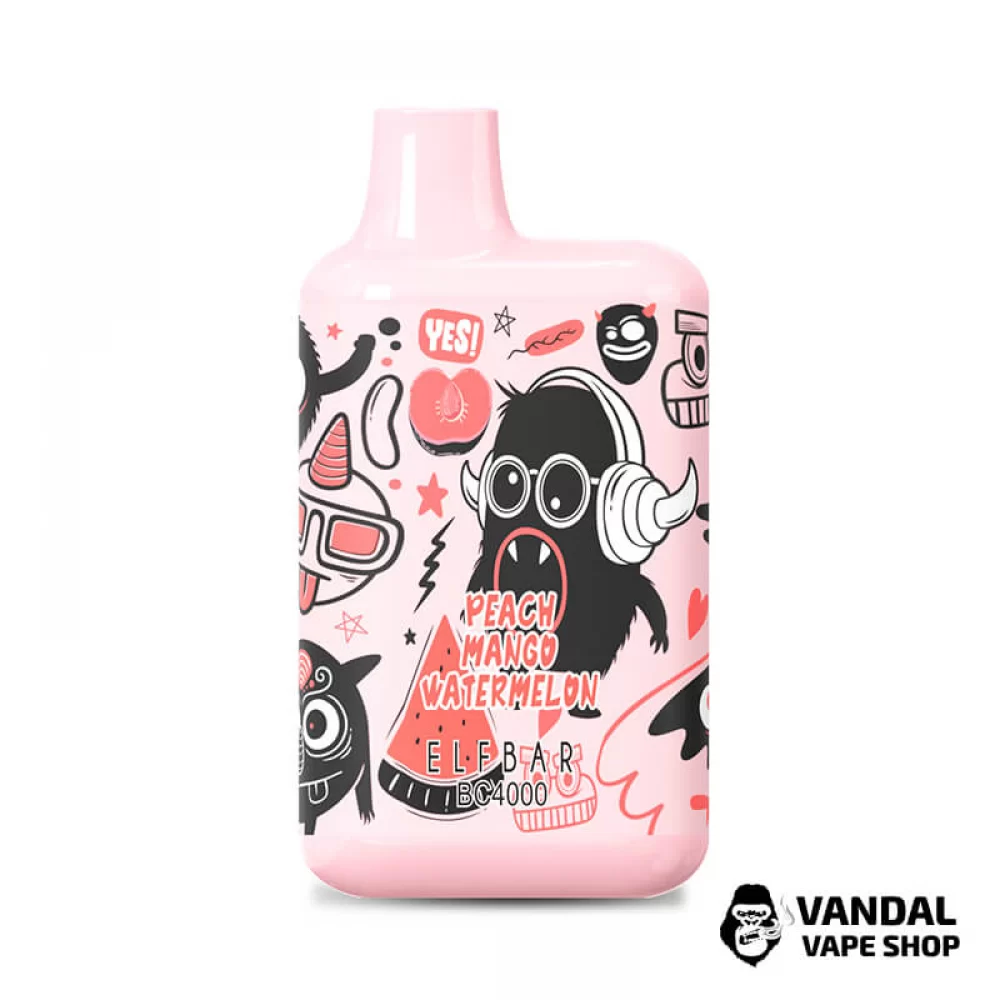 Одноразовый Pod Elf Bar BC4000 LE Disposable Device 650mAh 5% на 4000 затяжек со вкусом персика, манго и арбуза Одноразовый Pod Elf Bar BC4000 LE Disposable Device 650mAh 5% на 4000 затяжек со вкусом персика, манго и арбуза