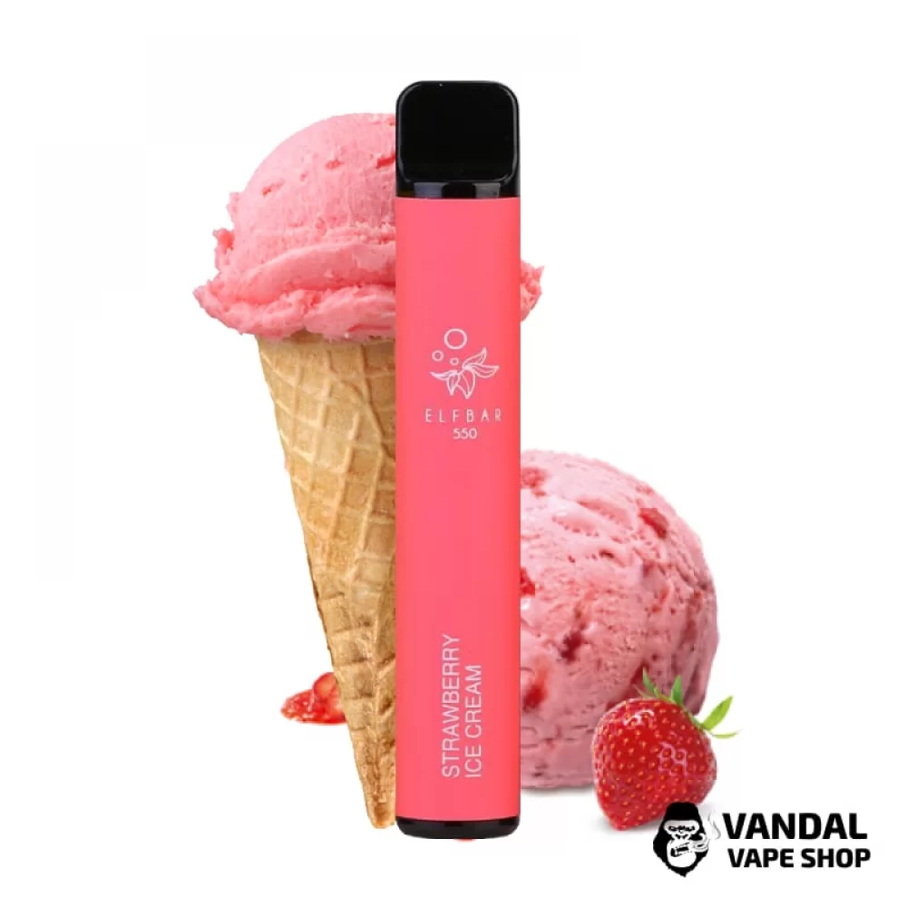 Одноразовая Pod-Система Elf Bar 550 Disposable Pod Device 50 мг (Strawberry Ice Cream) со вкусом мороженого с Клубники Одноразовая Pod-Система Elf Bar 550 Disposable Pod Device 50 мг (Strawberry Ice Cream) со вкусом мороженого с Клубники