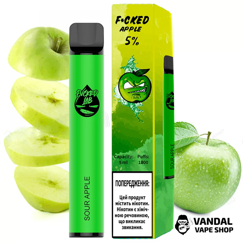 Одноразова Pod система Fucked Pod Kit на 1800 затяжок зі смаком кислого яблука Одноразова Pod система Fucked Pod Kit на 1800 затяжок зі смаком кислого яблука