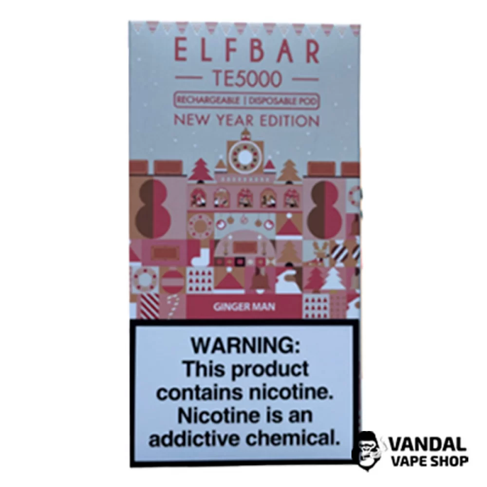 Одноразовий Pod Elf Bar TE5000 Christmas Edition 550 мАг на 5000 затяжок зі смаком імбирного печива Одноразовий Pod Elf Bar TE5000 Christmas Edition 550 мАг на 5000 затяжок зі смаком імбирного печива