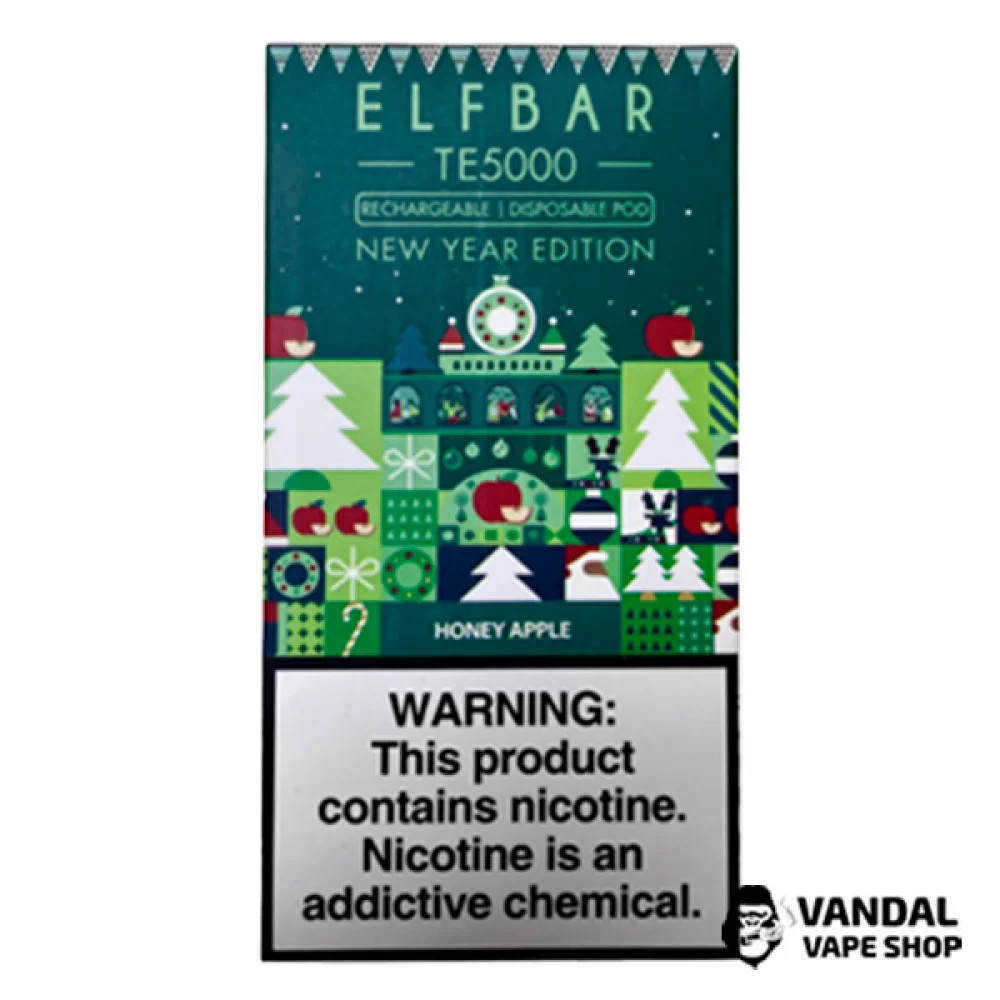Одноразовый Pod Elf Bar TE5000 Christmas Edition 550 мАч на 5000 затяжек со вкусом медового яблока Одноразовый Pod Elf Bar TE5000 Christmas Edition 550 мАч на 5000 затяжек со вкусом медового яблока