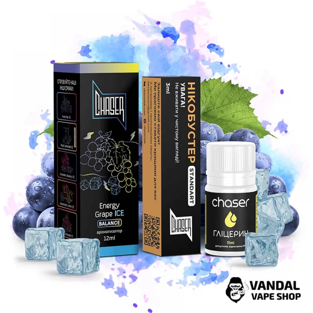 Набор для самозамеса Chaser Black Ice 30 мл 50 мг со вкусом энергетика с виноградом Набор для самозамеса Chaser Black Ice 30 мл 50 мг со вкусом энергетика с виноградом