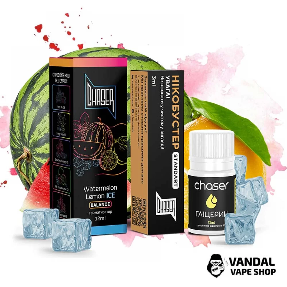 Набор для самозамеса Chaser Black Ice 30 мл 65 мг со вкусом арбуза и лимона Набор для самозамеса Chaser Black Ice 30 мл 65 мг со вкусом арбуза и лимона