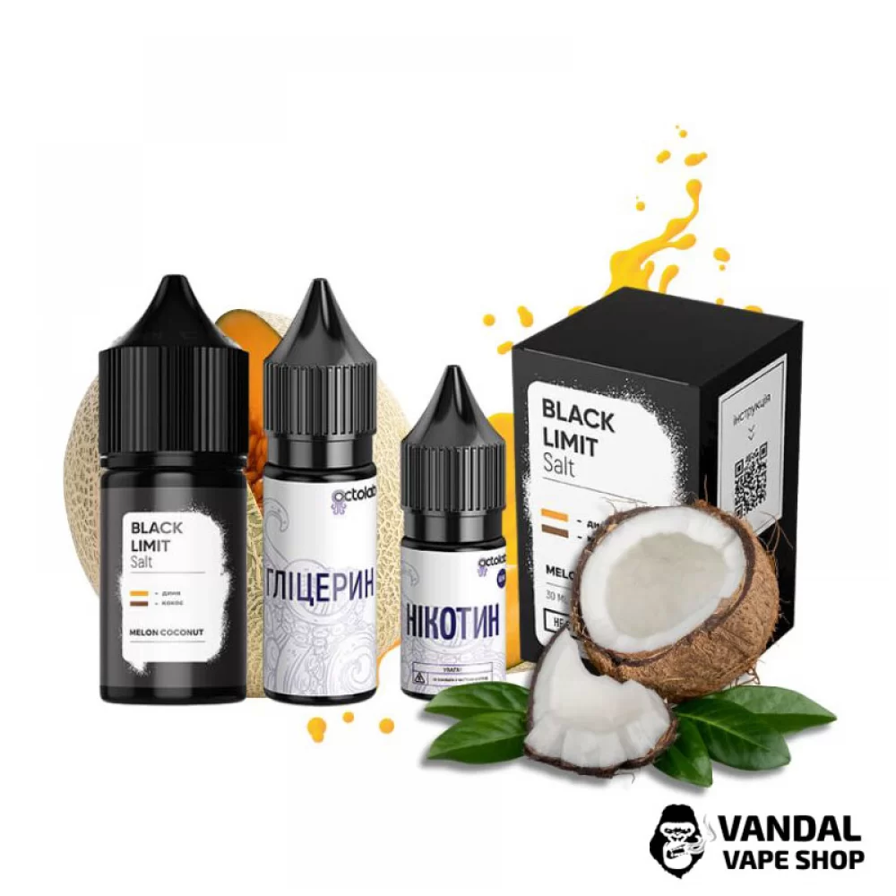 Набор для самозамеса Black Limit 30 мл 50 мг со вкусом кокоса и дыни  Набор для самозамеса Black Limit 30 мл 50 мг со вкусом кокоса и дыни