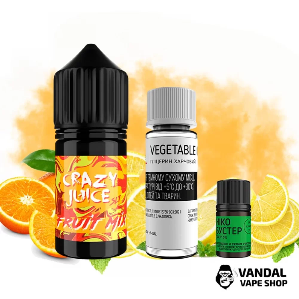 Набор для самозамеса Crazy Juice - со вкусом Апельсиновой цедры и Клубники 30 мл 50 мг Набор для самозамеса Crazy Juice - со вкусом Апельсиновой цедры и Клубники 30 мл 50 мг