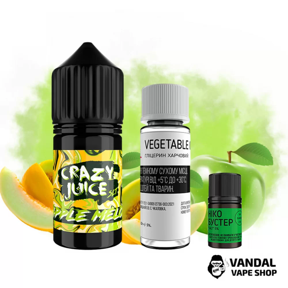 Набор для самозамеса Crazy Juice -  со вкусом Яблока и Дыни 30 мл 65 мг Набор для самозамеса Crazy Juice -  со вкусом Яблока и Дыни 30 мл 65 мг