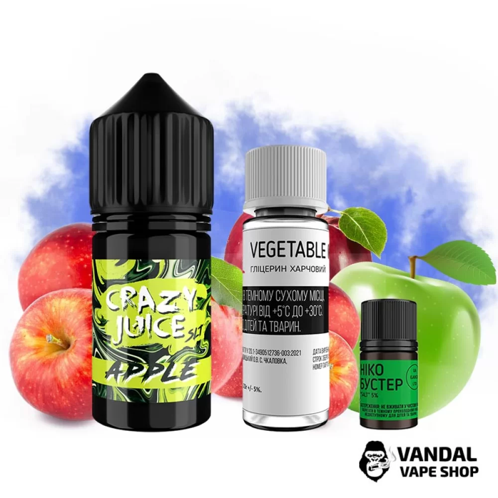 Набор для самозамеса Crazy Juice -  со вкусом Яблока 30 мл 65 мг Набор для самозамеса Crazy Juice -  со вкусом Яблока 30 мл 65 мг