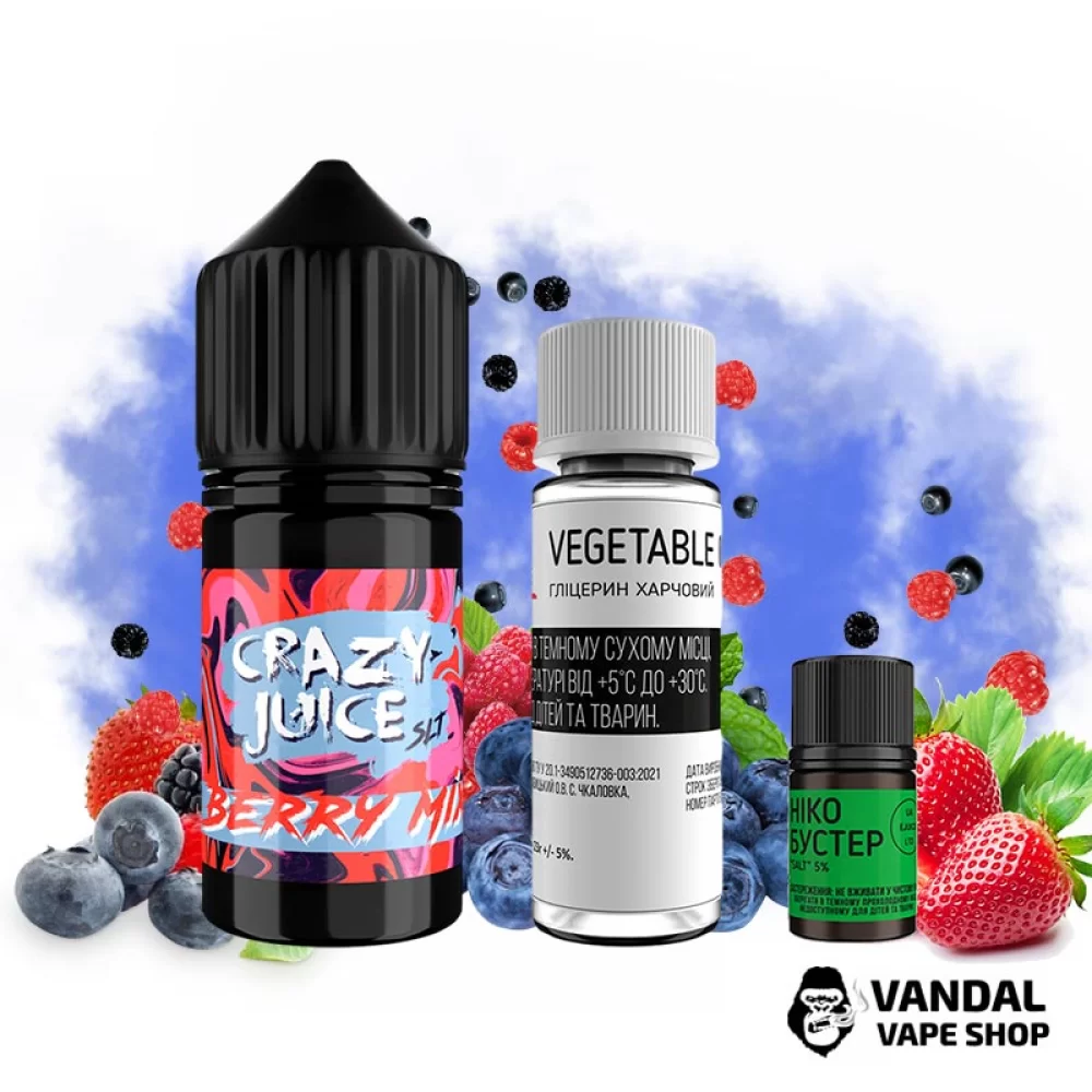 Набор для самозамеса Crazy Juice - со вкусом Синих ягод 30 мл 65 мг Набор для самозамеса Crazy Juice - со вкусом Синих ягод 30 мл 65 мг