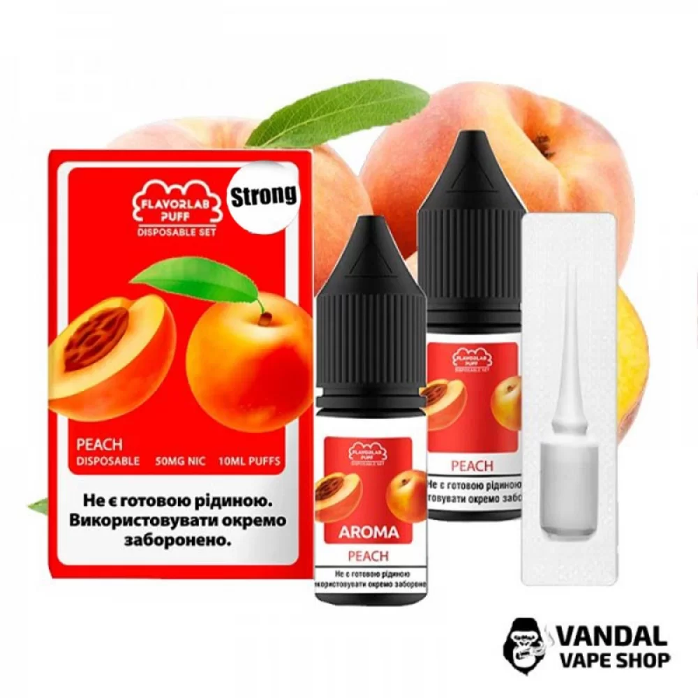 Набор для самозамеса Flavorlab Disposable Puff Strong - со вкусом персика 10 мл 50 мг Набор для самозамеса Flavorlab Disposable Puff Strong - со вкусом персика 10 мл 50 мг