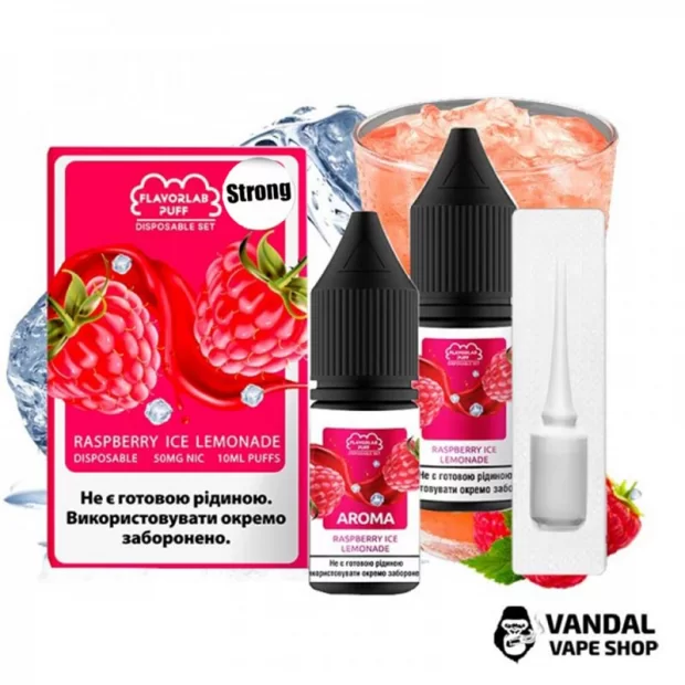 Набор для самозамеса Flavorlab Disposable Puff Strong - со вкусом лимонад с малиной и льдом 10 мл 50 мг