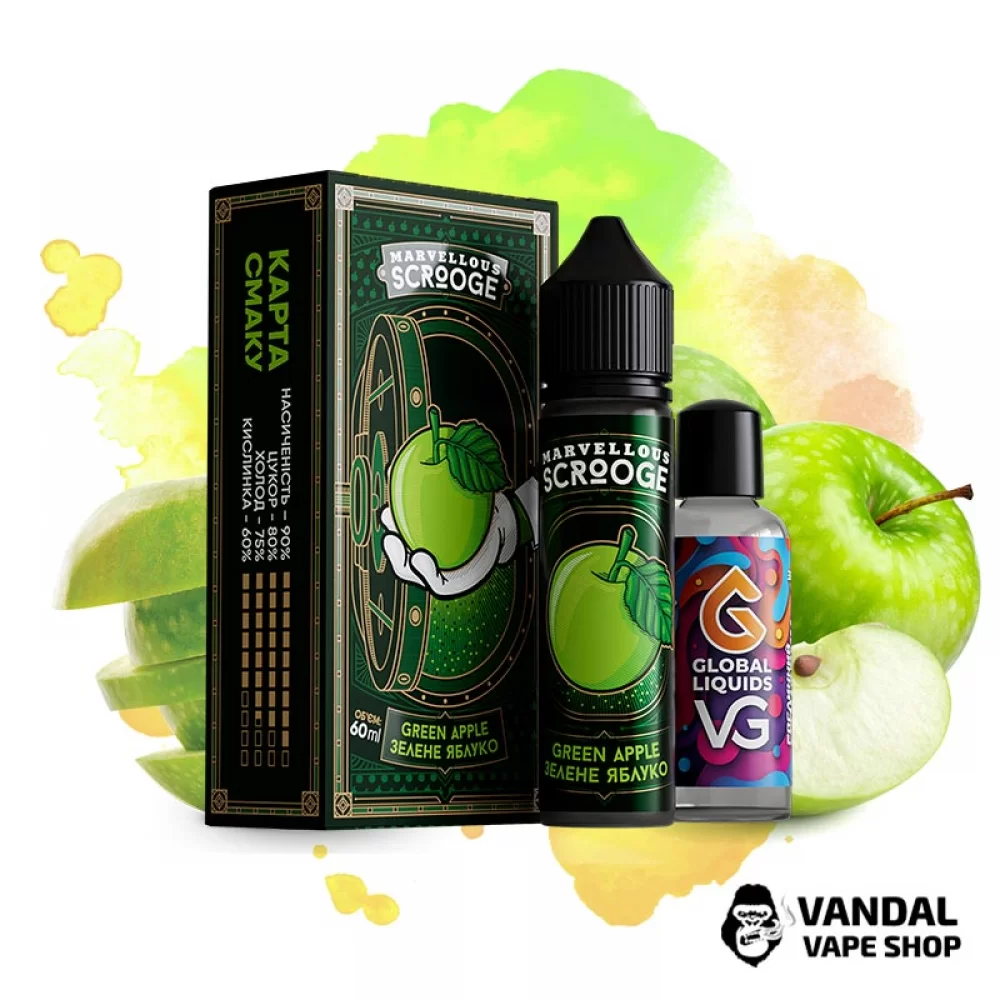 Набор для самозамеса Marvellous Scrooge Organic 60 мл 3 мг - со вкусом зеленого яблока с легкими кисло-сладкими нотами Набор для самозамеса Marvellous Scrooge Organic 60 мл 3 мг - со вкусом зеленого яблока с легкими кисло-сладкими нотами