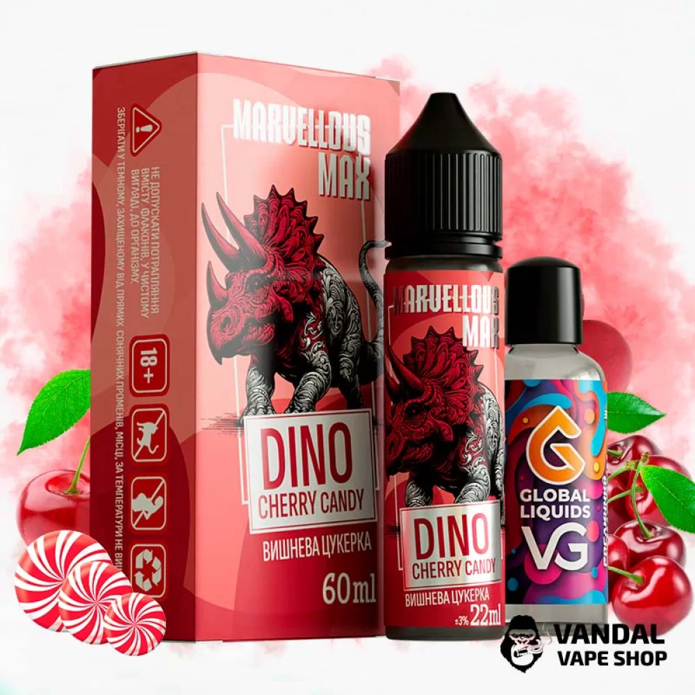 Органический набор для самозамеса Marvellous Max - Dino Cherry Candy 60 мл 3 мг со вкусом - конфет с вишней Органический набор для самозамеса Marvellous Max - Dino Cherry Candy 60 мл 3 мг со вкусом - конфет с вишней
