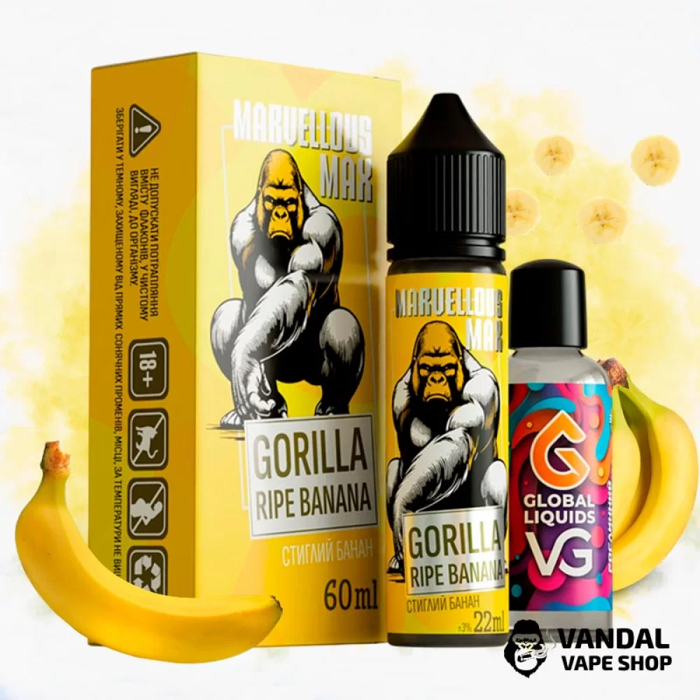 Органический набор для самозамеса Marvellous Max - Gorilla Ripe Banana 60 мл 3 мг со вкусом - спелого банана Органический набор для самозамеса Marvellous Max - Gorilla Ripe Banana 60 мл 3 мг со вкусом - спелого банана