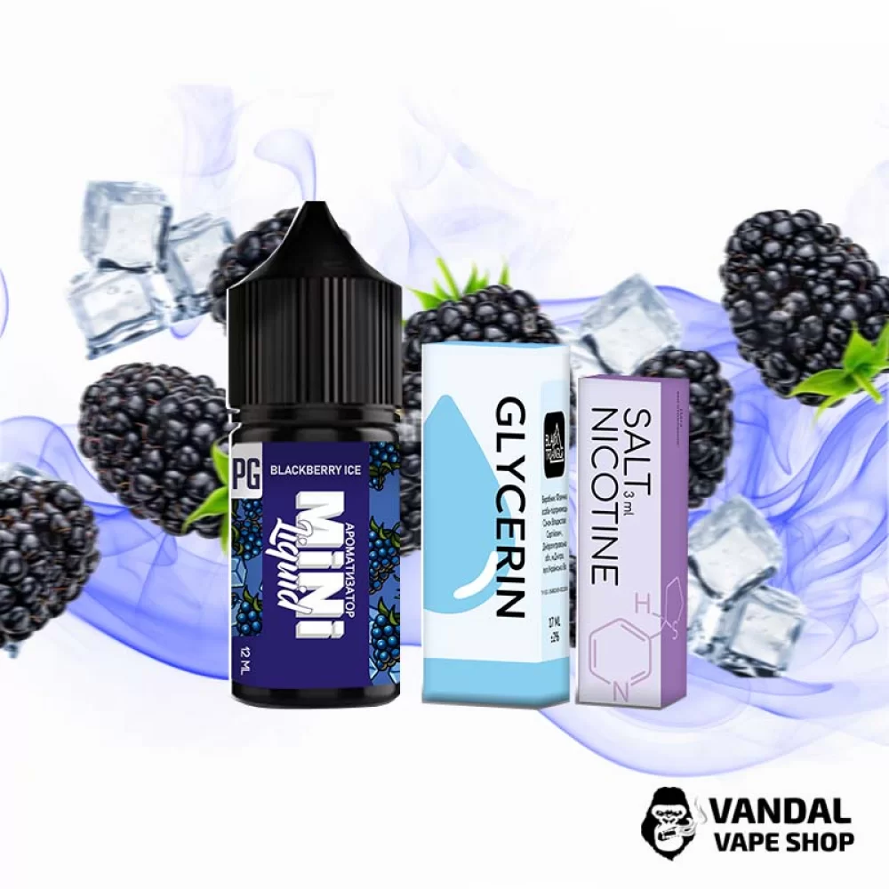 Набір для самозамісу Mini Liquid 30 мл 25 мг зі смаком ожини з холодком Набір для самозамісу Mini Liquid 30 мл 25 мг зі смаком ожини з холодком