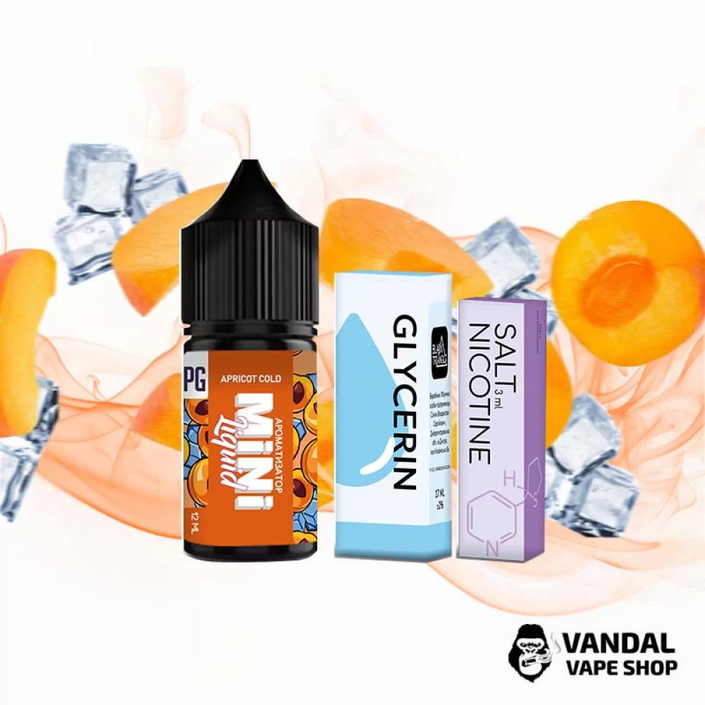 Набір для самозамісу Mini Liquid 30 мл 25 мг зі смаком абрикоса з холодком Набір для самозамісу Mini Liquid 30 мл 25 мг зі смаком абрикоса з холодком