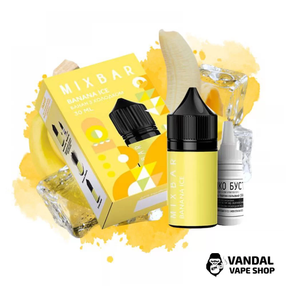 Набір для самозамісу Mix Bar 30 мл 65 мг зі смаком банана і льоду Набір для самозамісу Mix Bar 30 мл 65 мг зі смаком банана і льоду