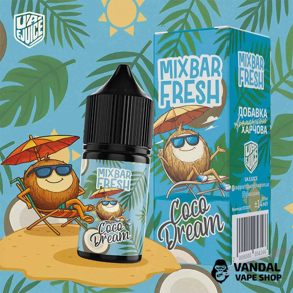 Набор для самозамеса Mix Bar Fresh 15 мл 65 мг со вкусом кокоса и личи с холодом Набор для самозамеса Mix Bar Fresh 15 мл 65 мг со вкусом кокоса и личи с холодом