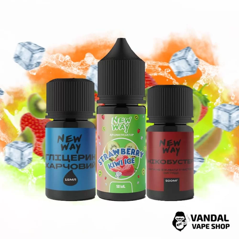 Набір для самозамісу New Way Ice 30 мл 50 мг зі смаком полуниці і ківі з холодком Набір для самозамісу New Way Ice 30 мл 50 мг зі смаком полуниці і ківі з холодком