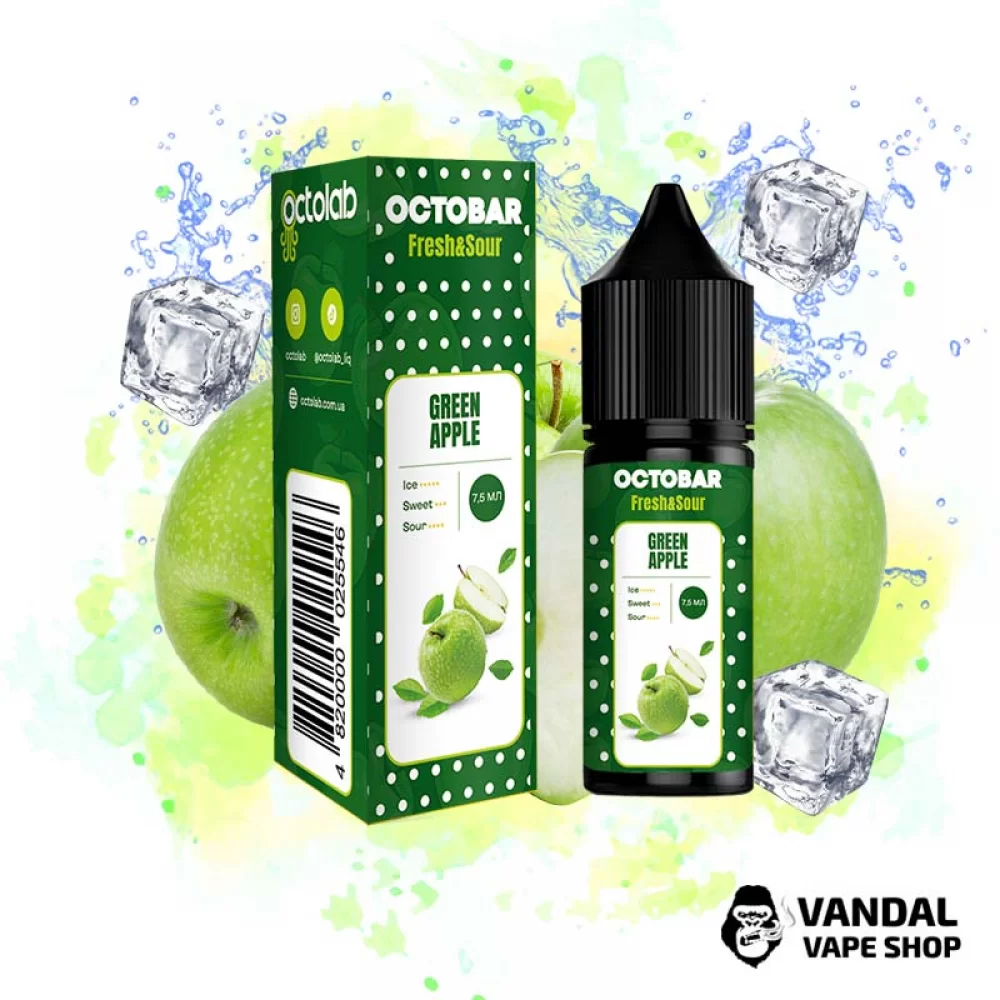 Набір для самозамісу Octobar Fresh & Sour - зі смаком хрусткого зеленого яблука, що дарує відчуття кислинки Набір для самозамісу Octobar Fresh & Sour - зі смаком хрусткого зеленого яблука, що дарує відчуття кислинки