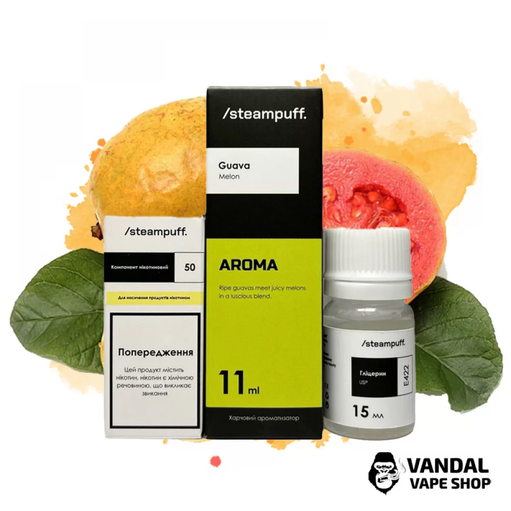 Набор для самозамеса SteamPuff 30 мл 50 мг со вкусом гуавы и дыни Набор для самозамеса SteamPuff 30 мл 50 мг со вкусом гуавы и дыни