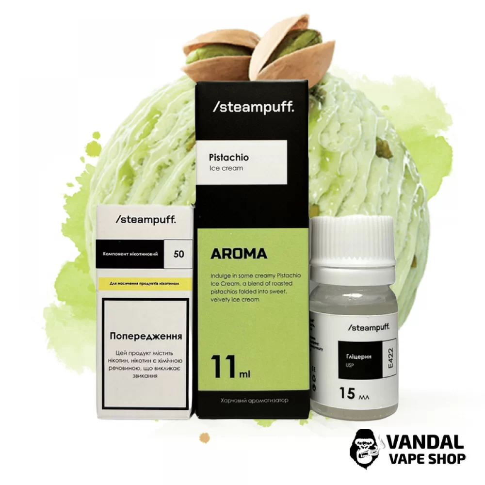 Набор для самозамеса SteamPuff 30 мл 50 мг со вкусом мороженое с фисташкой Набор для самозамеса SteamPuff 30 мл 50 мг со вкусом мороженое с фисташкой