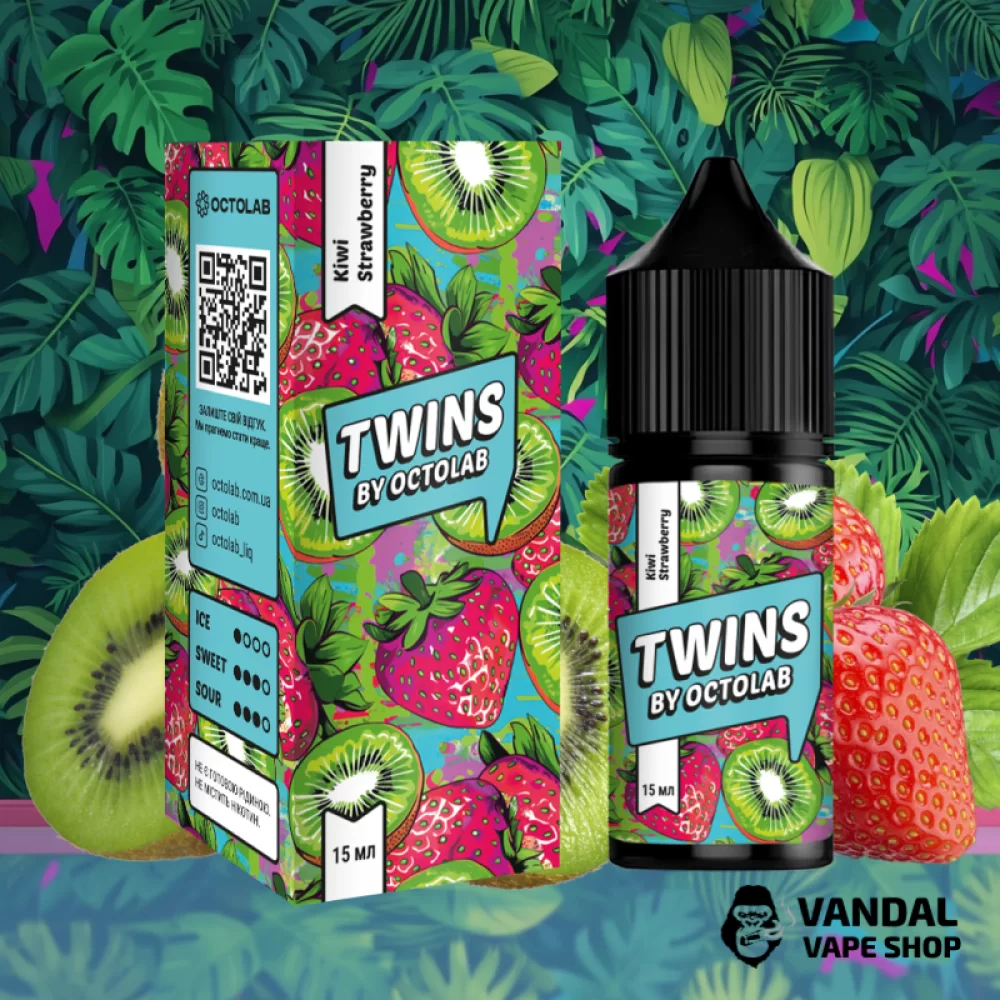 Набор для самозамеса Twins Salt 30 мл 50 мг Hard со вкусом киви и клубники Набор для самозамеса Twins Salt 30 мл 50 мг Hard со вкусом киви и клубники