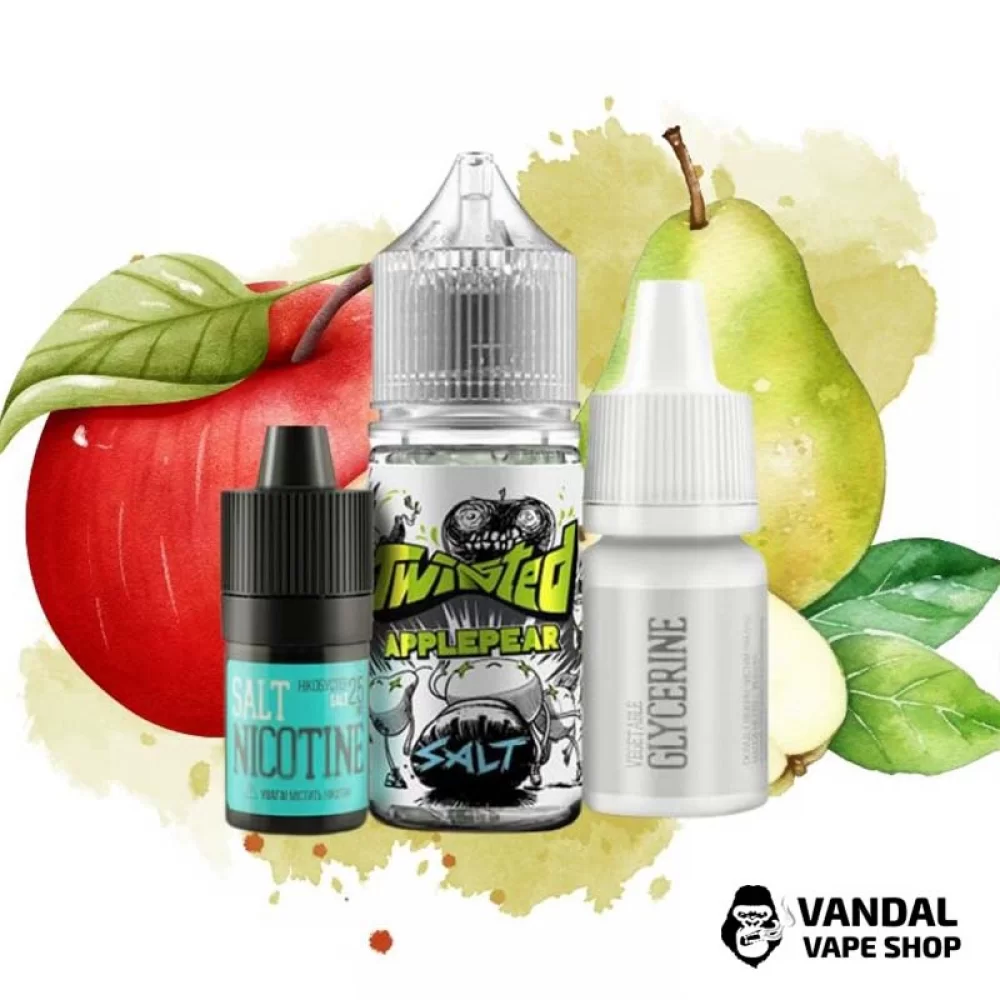 Набір для самозамісу Twisted Salt 30 мл 25 мг зі смаком яблука і груші Набір для самозамісу Twisted Salt 30 мл 25 мг зі смаком яблука і груші