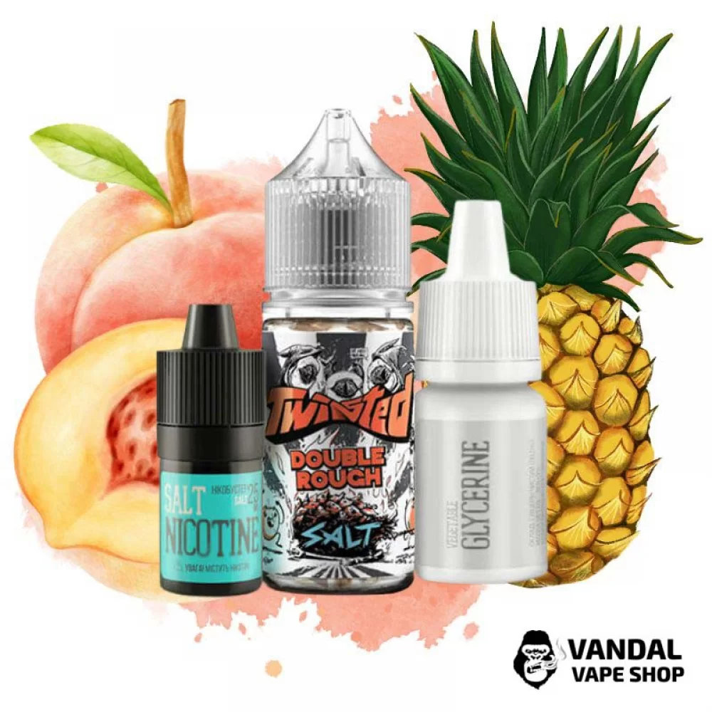 Набір для самозамісу Twisted Salt 30 мл 25 мг зі смаком персика і ананаса Набір для самозамісу Twisted Salt 30 мл 25 мг зі смаком персика і ананаса