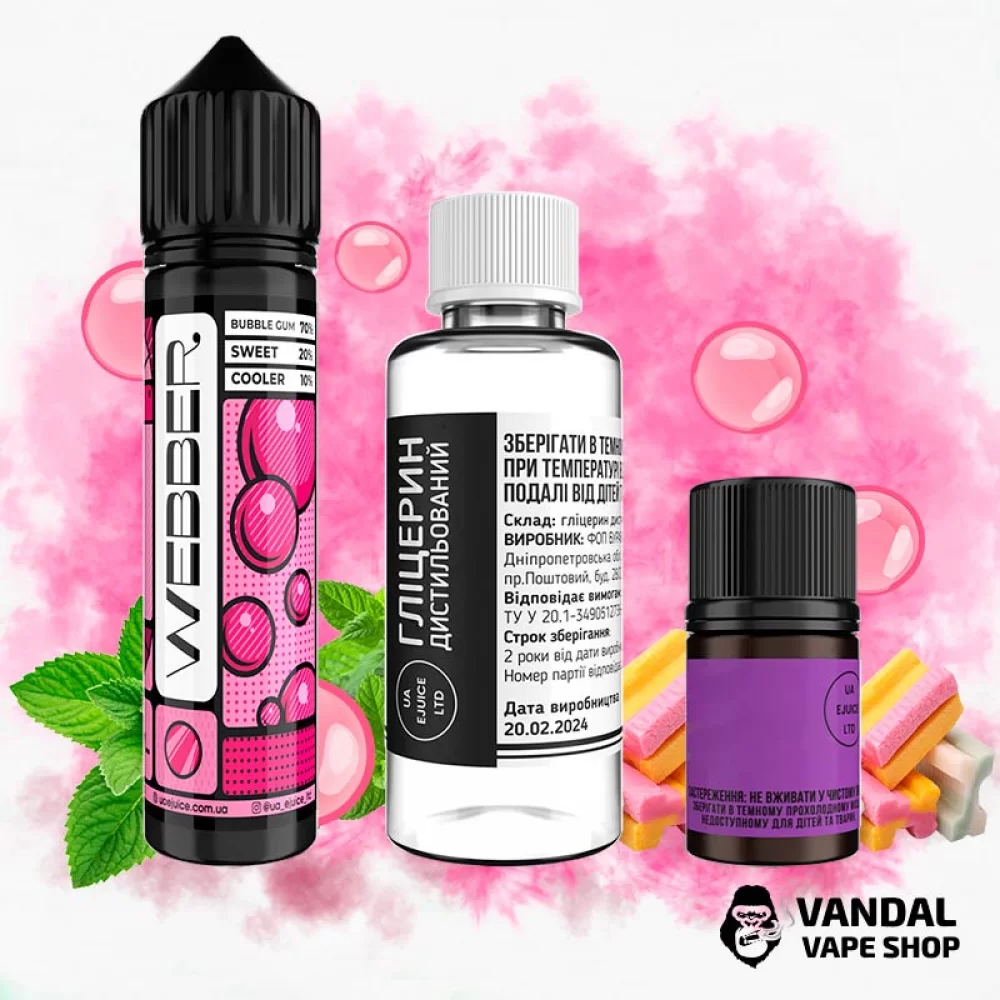 Набор для самозамеса Webber 60 мл 6 мг - со вкусом мятной жевательной резинки Набор для самозамеса Webber 60 мл 6 мг - со вкусом мятной жевательной резинки